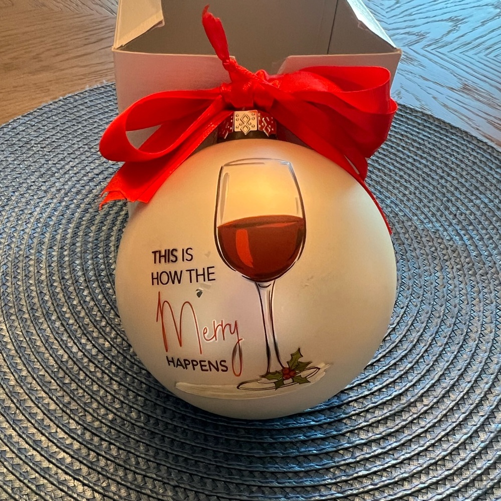 Wine Christmas Ornament with Red Ribbon